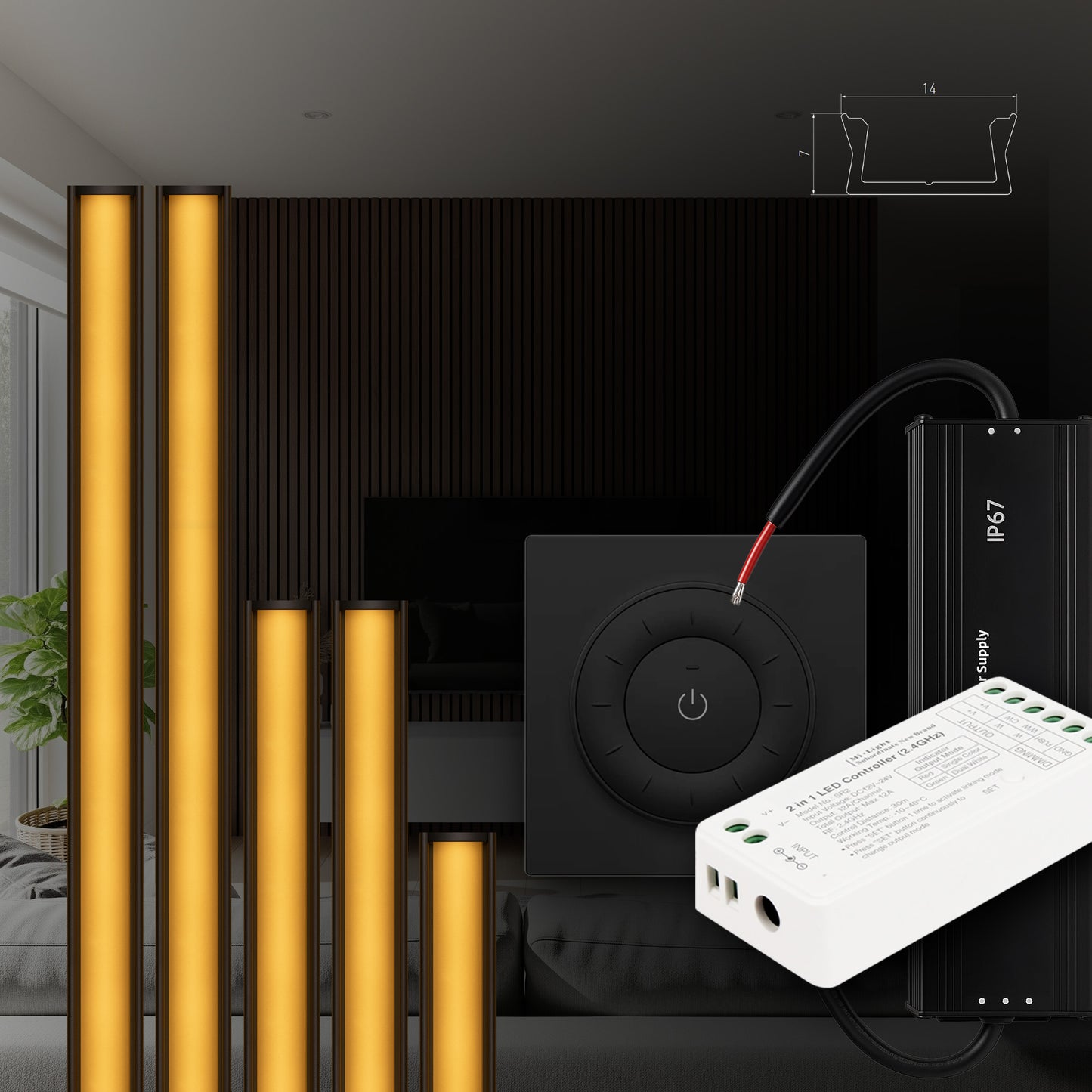 SET LED osvetlitve za stenske panele (2x200 cm, 2x100 cm, 1x50 cm + dodatki)